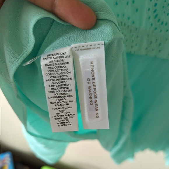 Ann Taylor LOFT eyelet mint green mini dress drop waist pleated hem size 4 - Picture 8 of 13